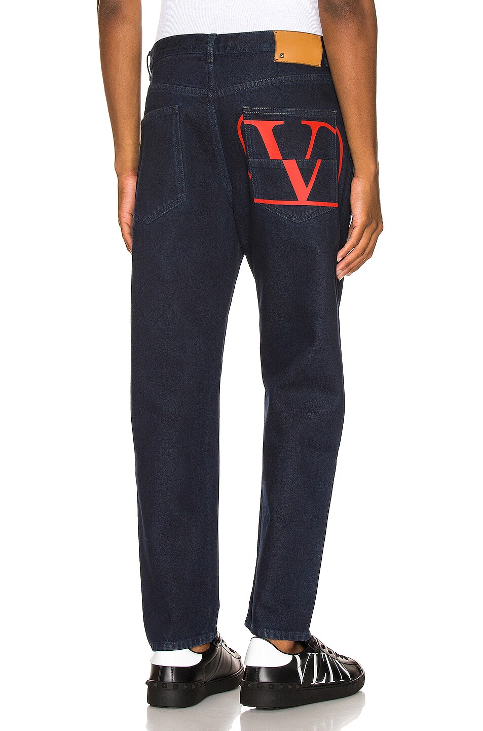 Image 1 of Valentino Garavani 5 Pocket Denim Jeans in Navy & Red