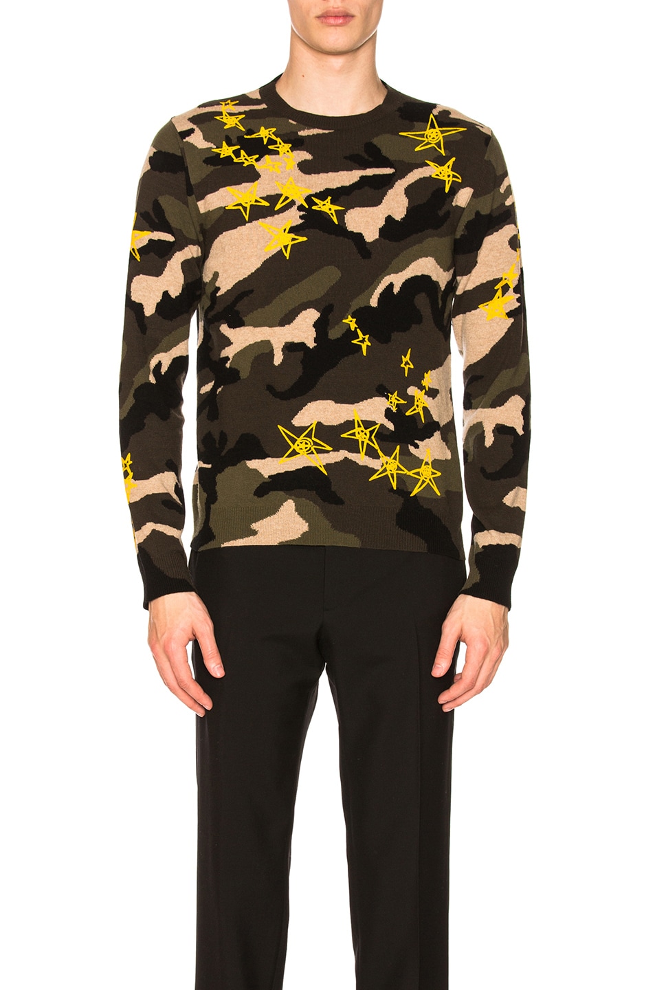Image 1 of Valentino Garavani Star Print Sweater in Army & Yellow