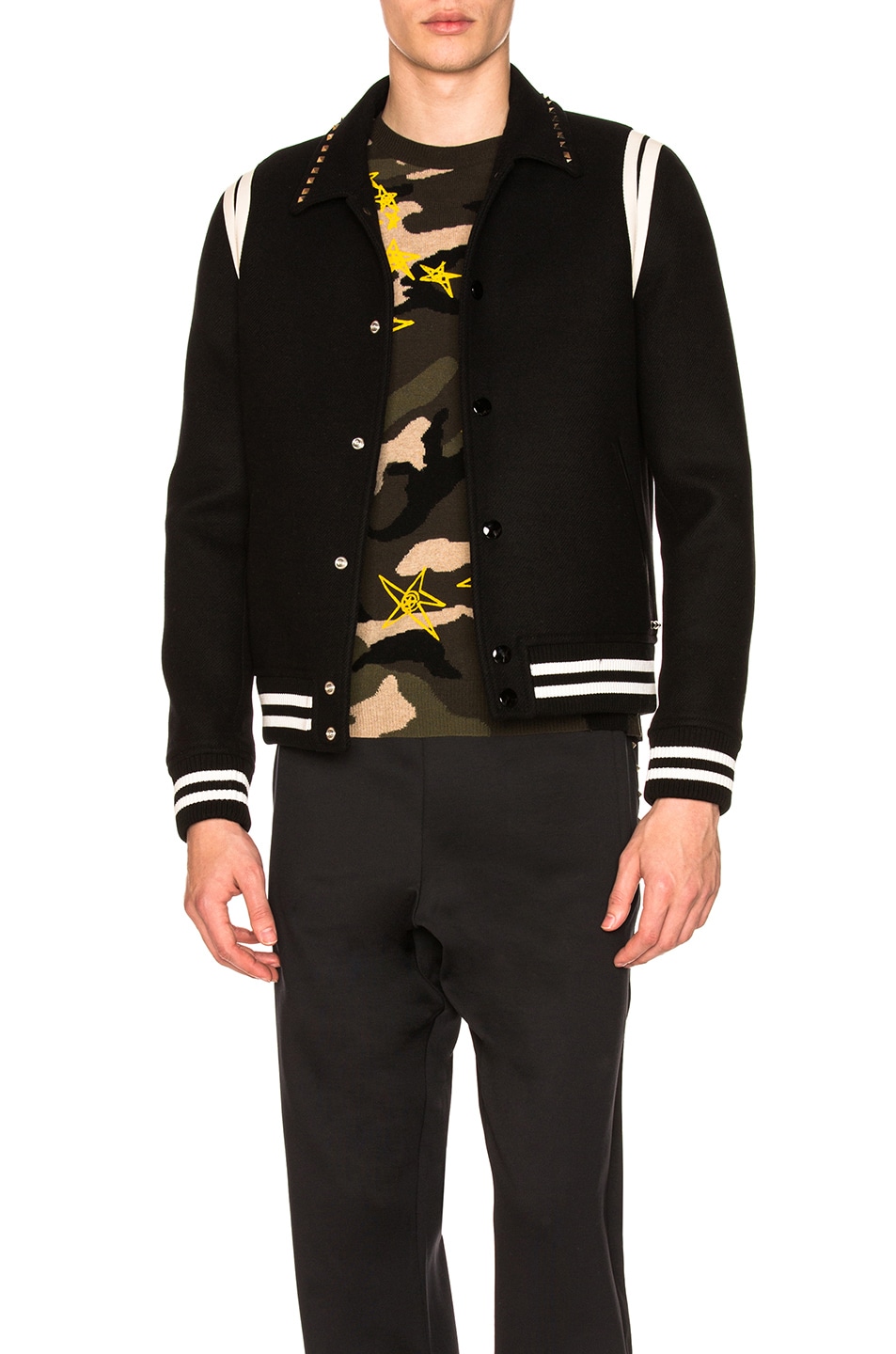 Image 1 of Valentino Garavani Studded Collar Blouson in Black