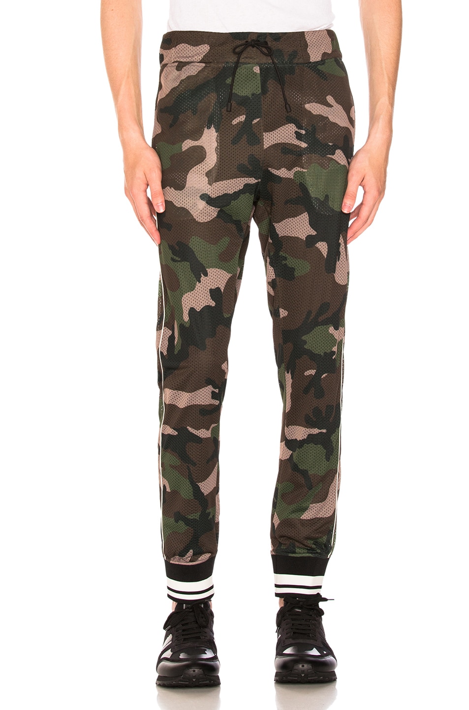 Image 1 of Valentino Garavani Camouflage Mesh Track Pants in Army