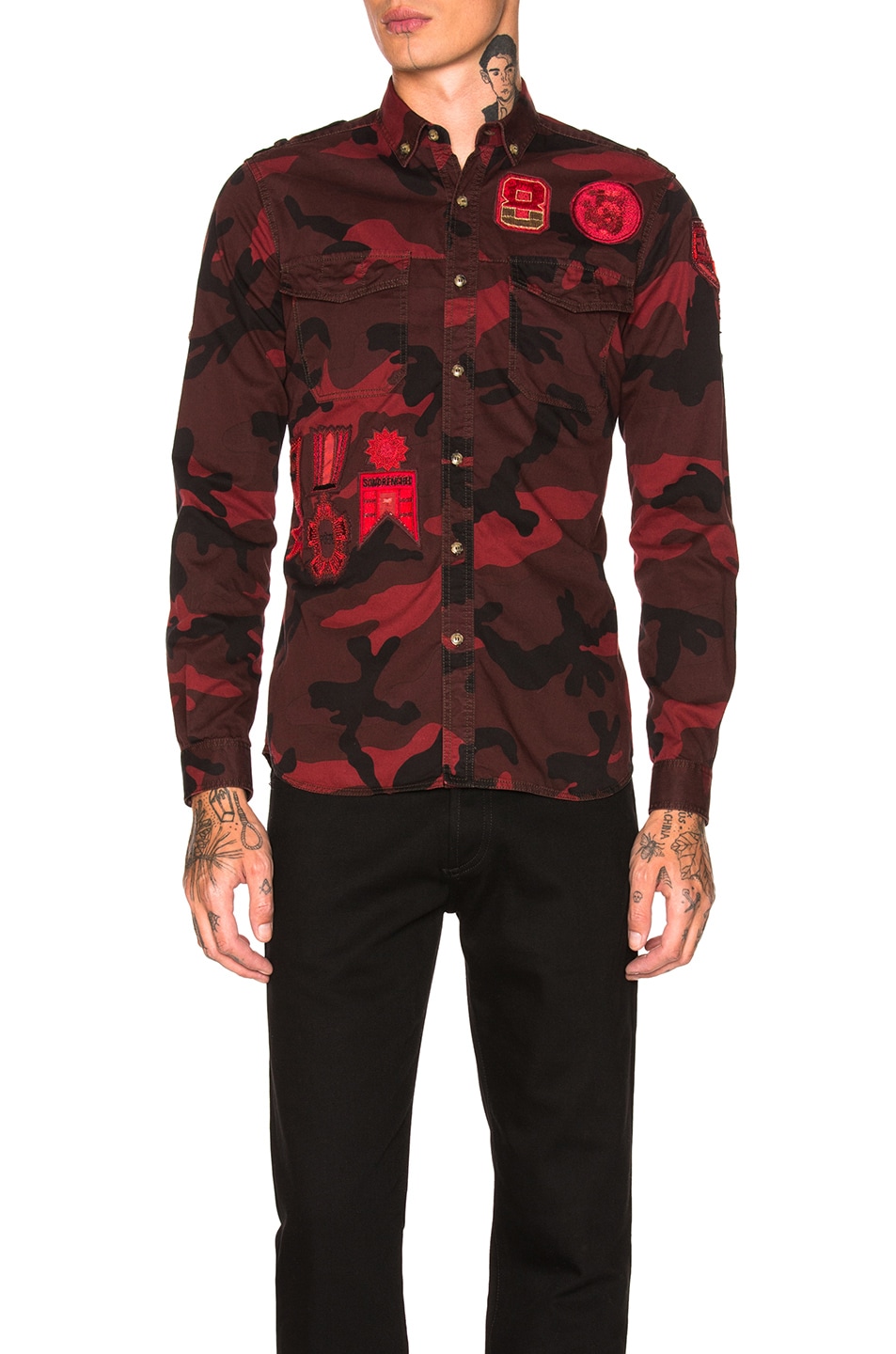 Image 1 of Valentino Garavani Camouflage Shirt with Patches in Red
