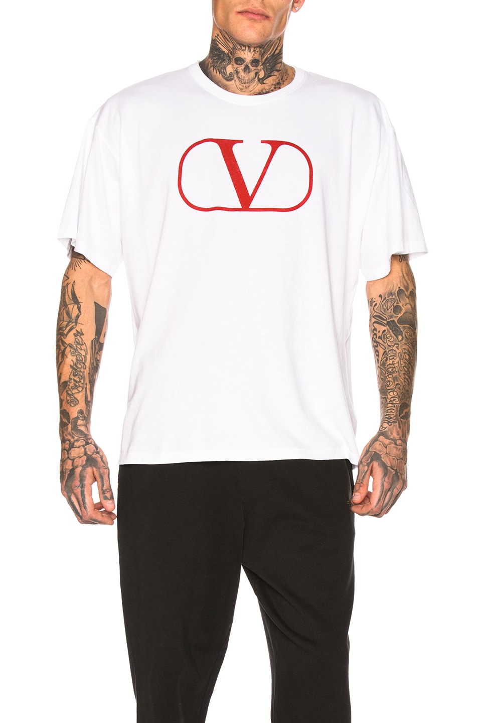 Image 1 of Valentino Garavani Logo Tee in White & Red