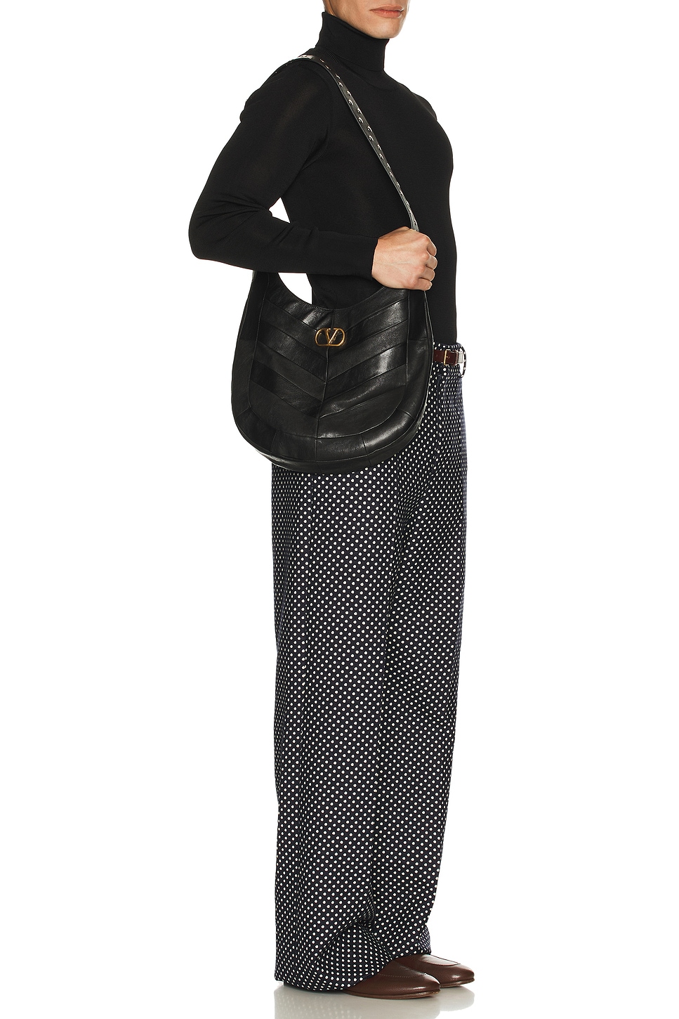 Valentino Garavani Medium Hoboho Bag In Chevron-pattern Nappa In Black