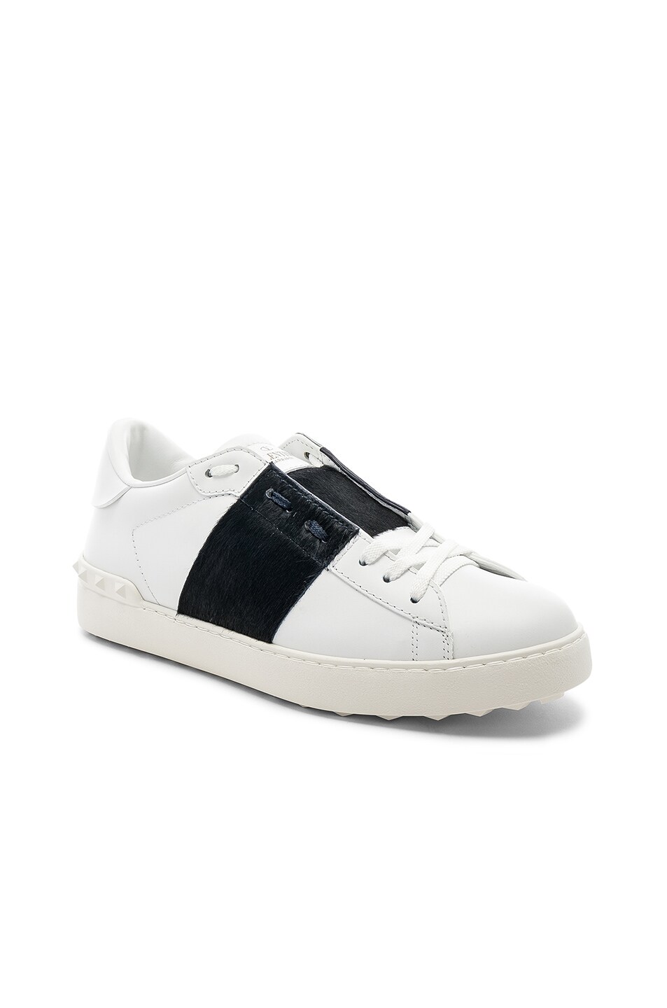 Image 1 of Valentino Garavani Leather Sneakers With Calf Hair in White & Marine