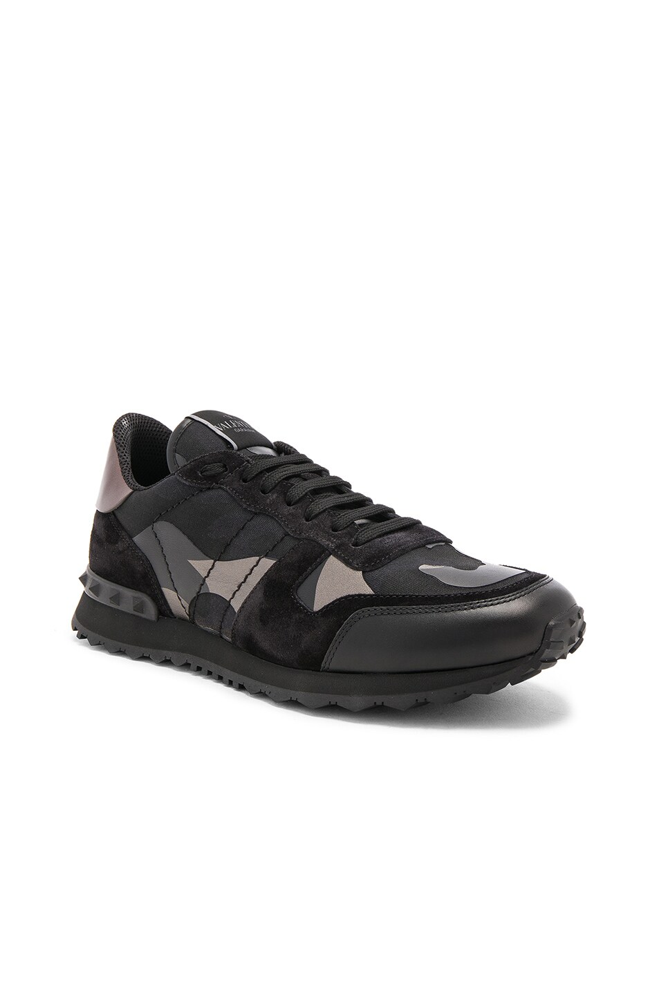 Image 1 of Valentino Garavani Rockstud Camouflage Sneakers in Black & Dark Ruthenium