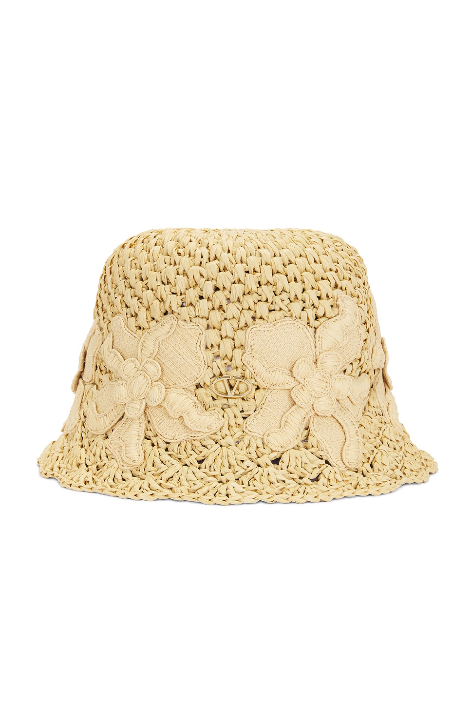 Shop Valentino Crochet Bucket Hat In Naturale & Gold