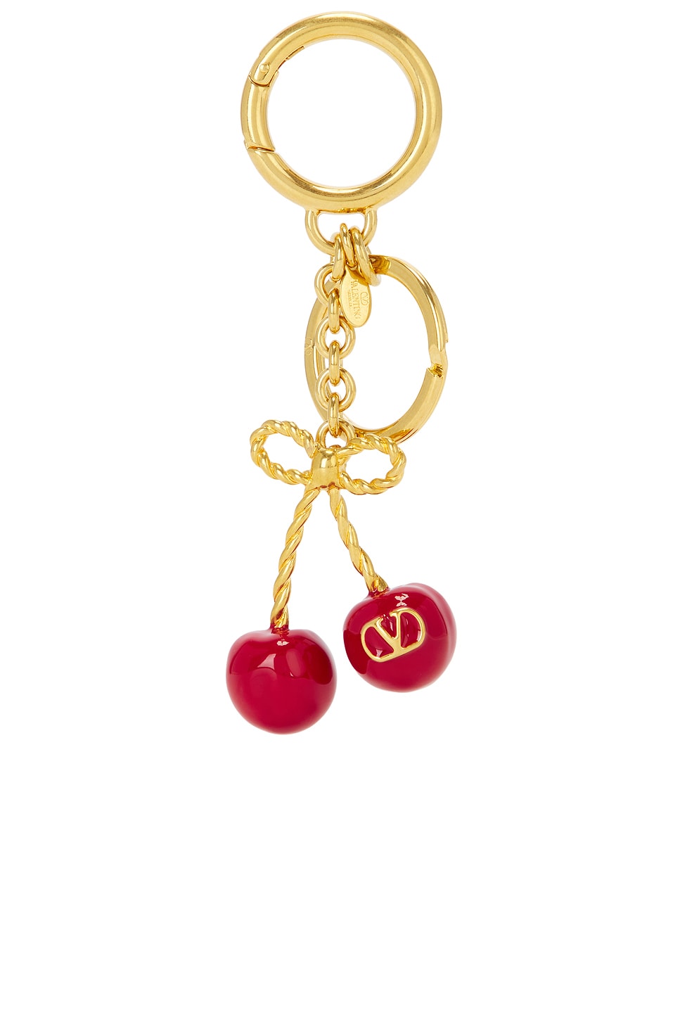 V Logo Signature Keyring in Metallic Gold