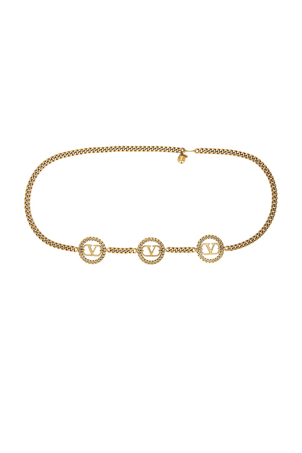 V Logo Signature Chain Belt in Metallic Gold