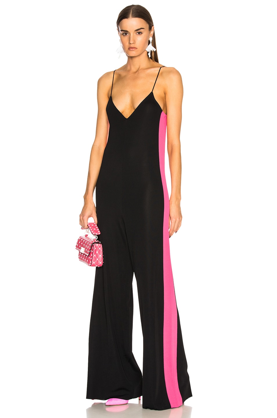 Image 1 of Valentino Garavani Stretch Viscose Jumpsuit with Contrast Bands in Black