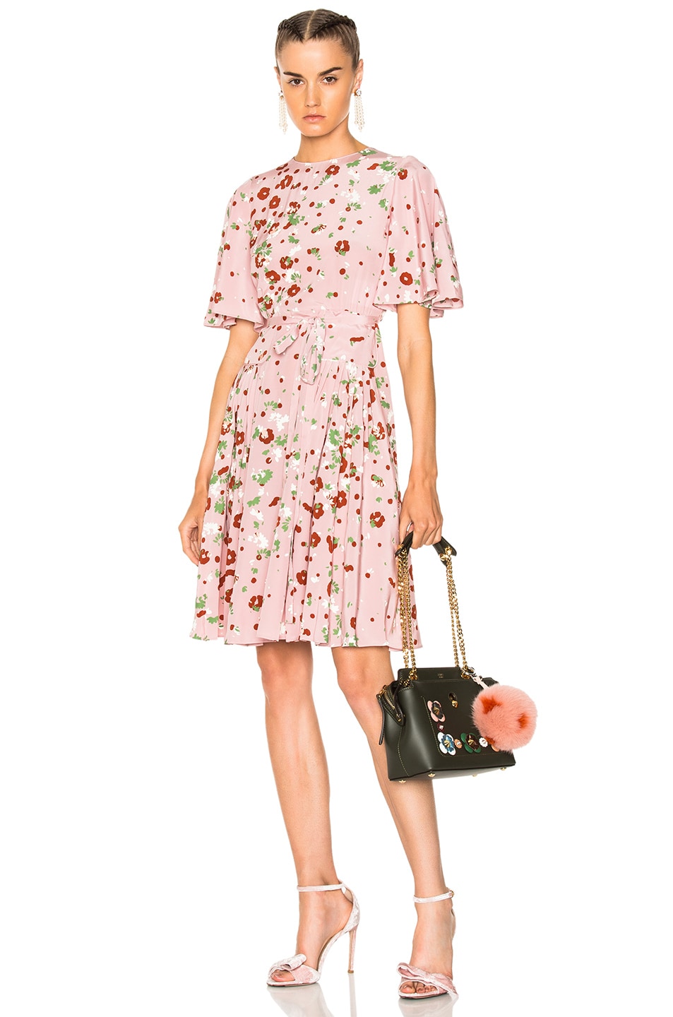 Image 1 of Valentino Garavani Daisy Print Crepe de Chine Mini Dress in Soft Pink