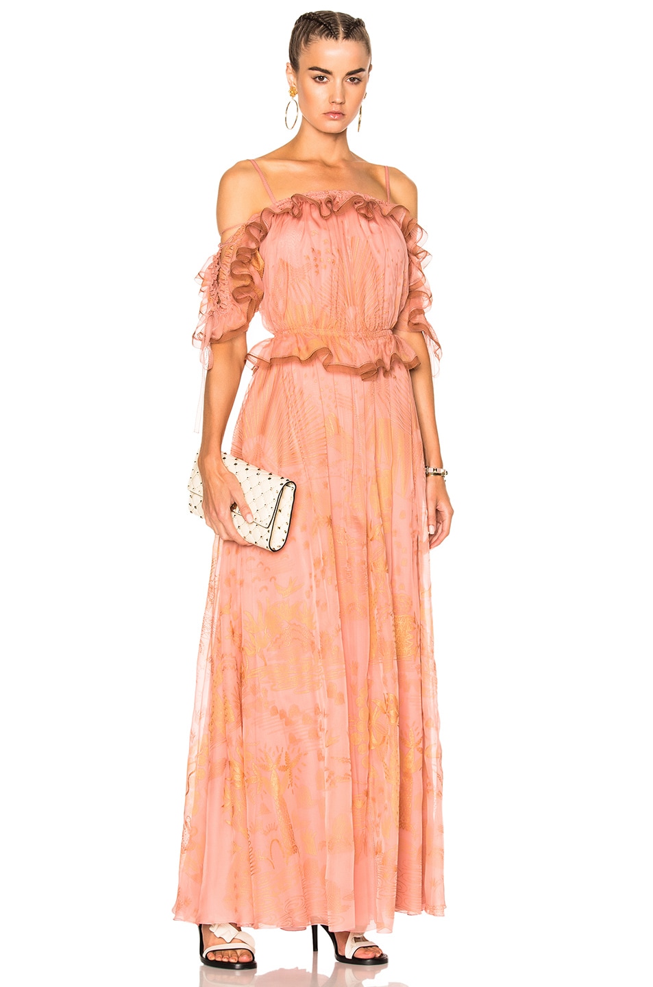 Image 1 of Valentino Garavani Off the Shoulder Ruffle Sleeve Gown in Poudre
