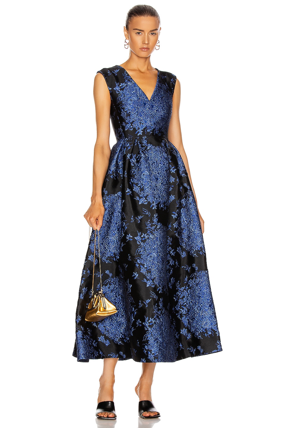 Image 1 of Valentino Garavani Sleeveless Brocade Maxi Dress in Nero & Blue