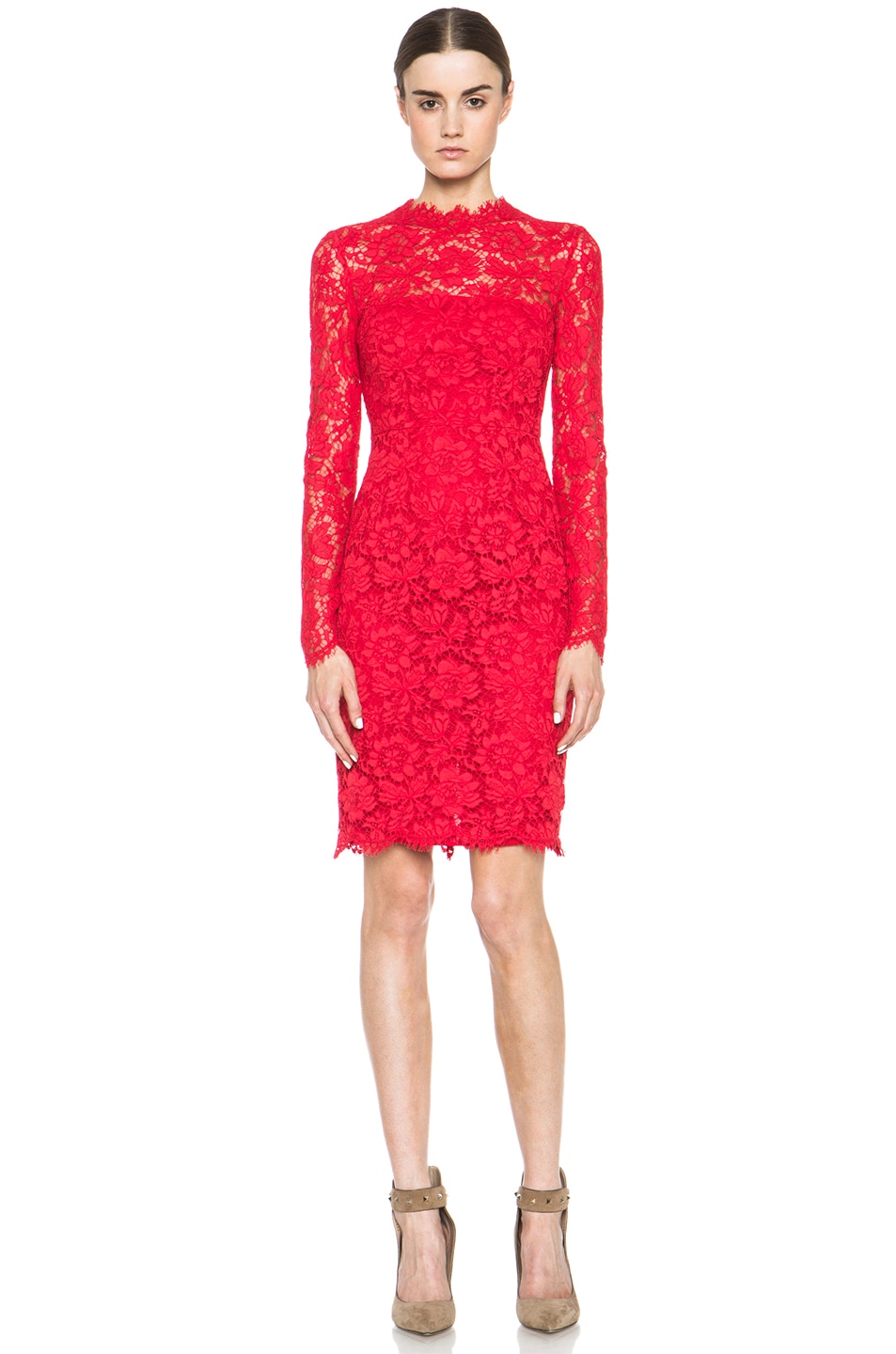Image 1 of Valentino Garavani Tubino Lace Knit Dress in Red