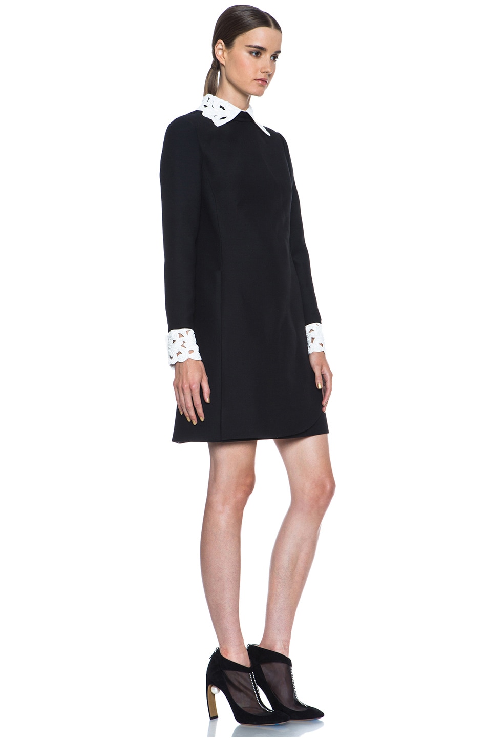 Valentino Garavani Embroidered Collar and Cuff WoolBlend Dress in