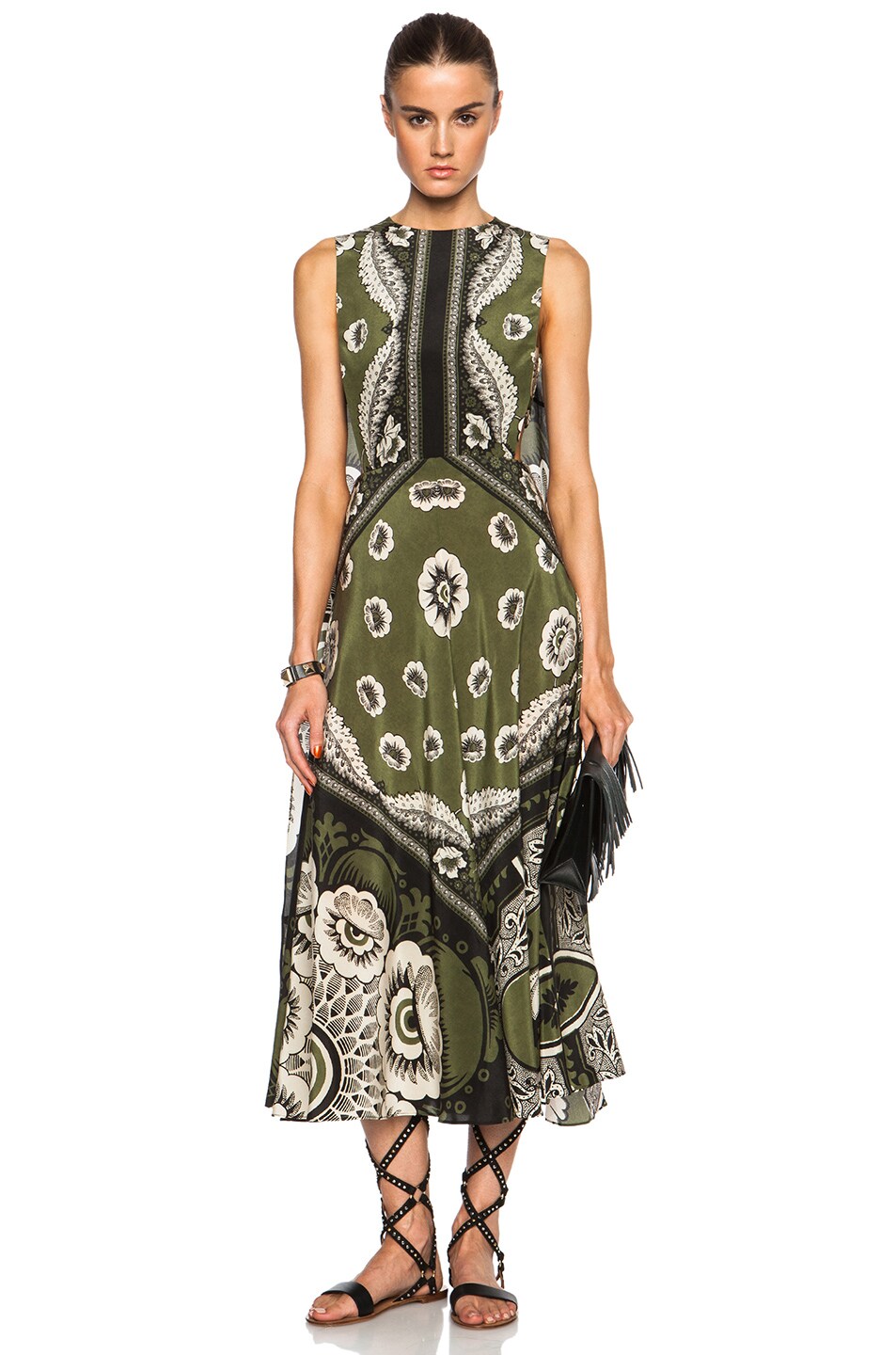 Image 1 of Valentino Garavani Foulard Print Half Cape Dress in Verde