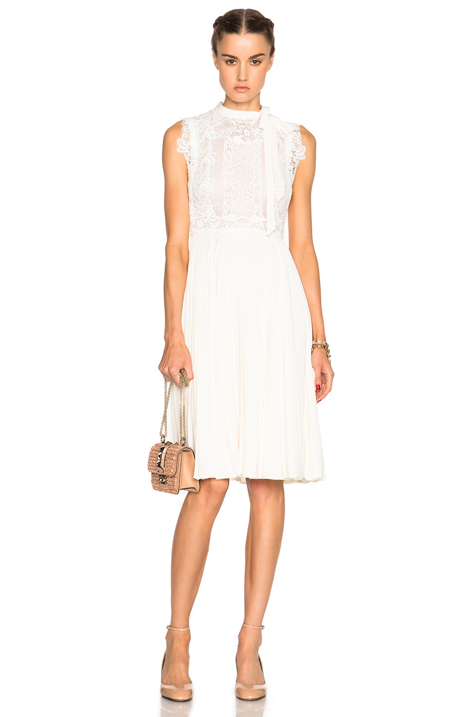 Image 1 of Valentino Garavani Sleeveless Dress with Macrame Top in White