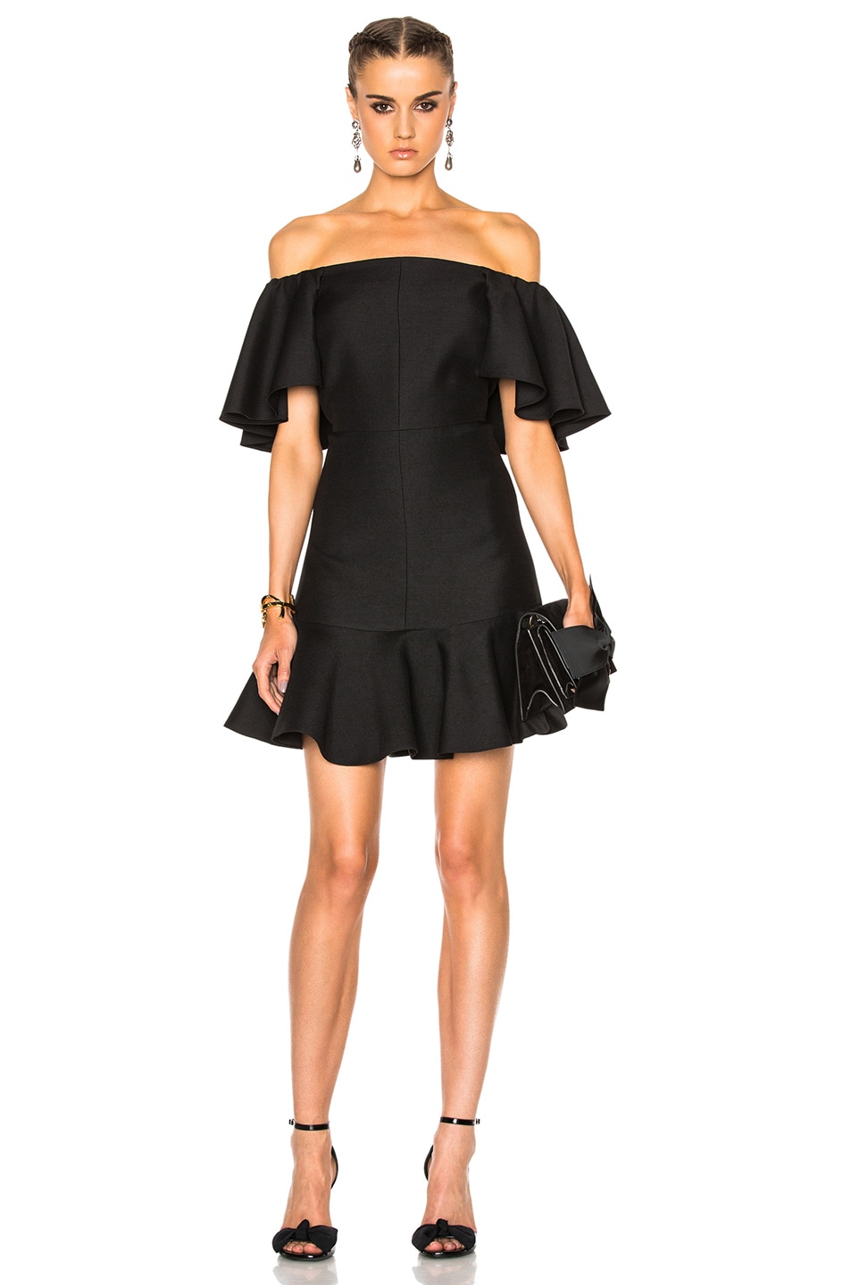 Image 1 of Valentino Garavani Crepe Couture Off The Shoulder Dress in Black