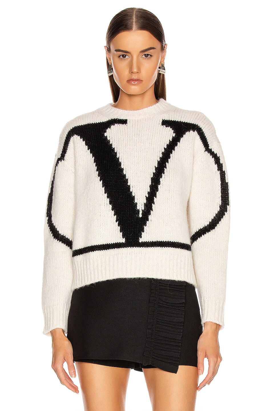 Valentino Garavani Logo Sweater in Black & Ivory | FWRD