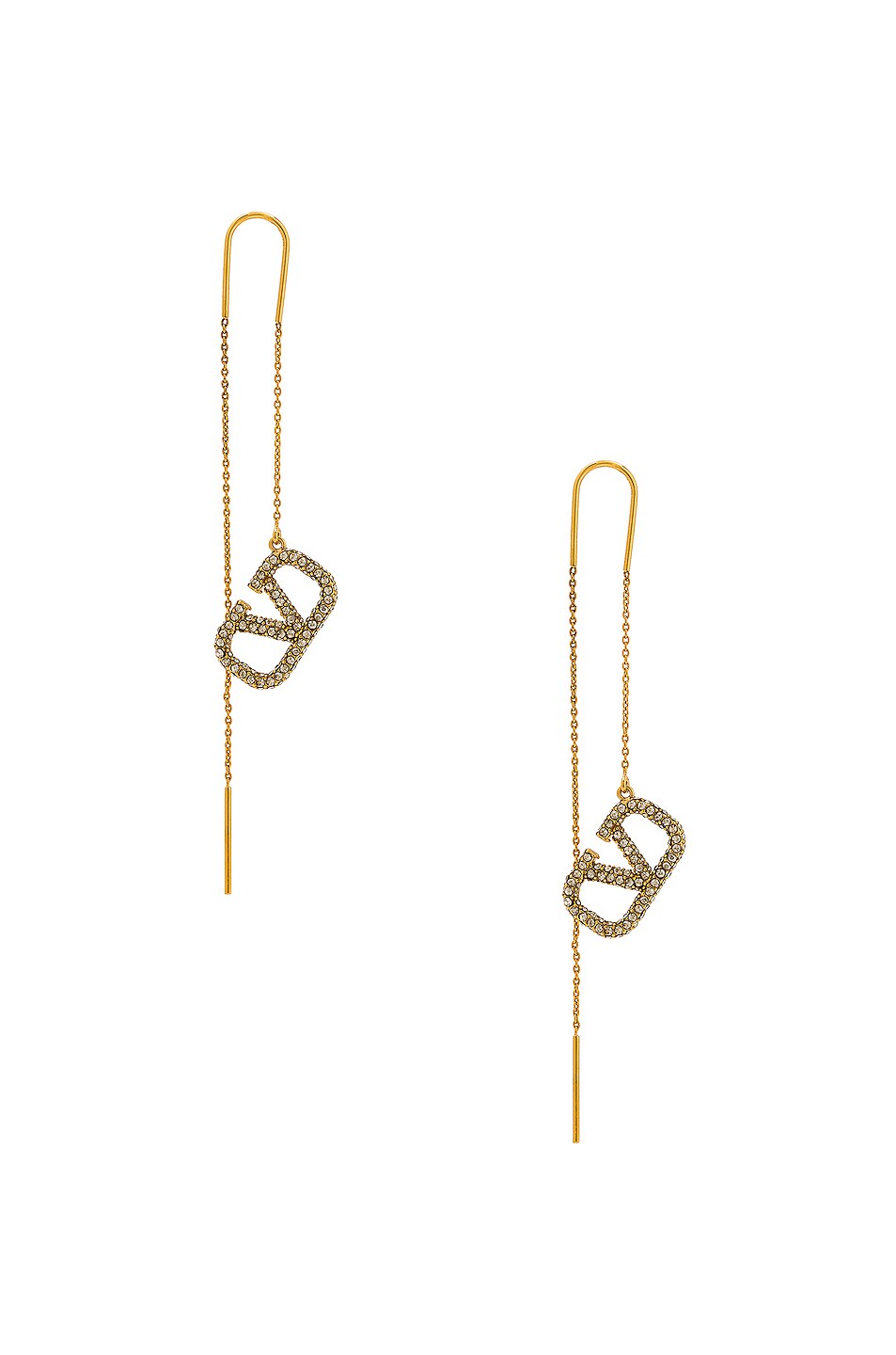 Image 1 of Valentino Garavani Vlogo Dangle Earrings in Oro & Crystal Silver