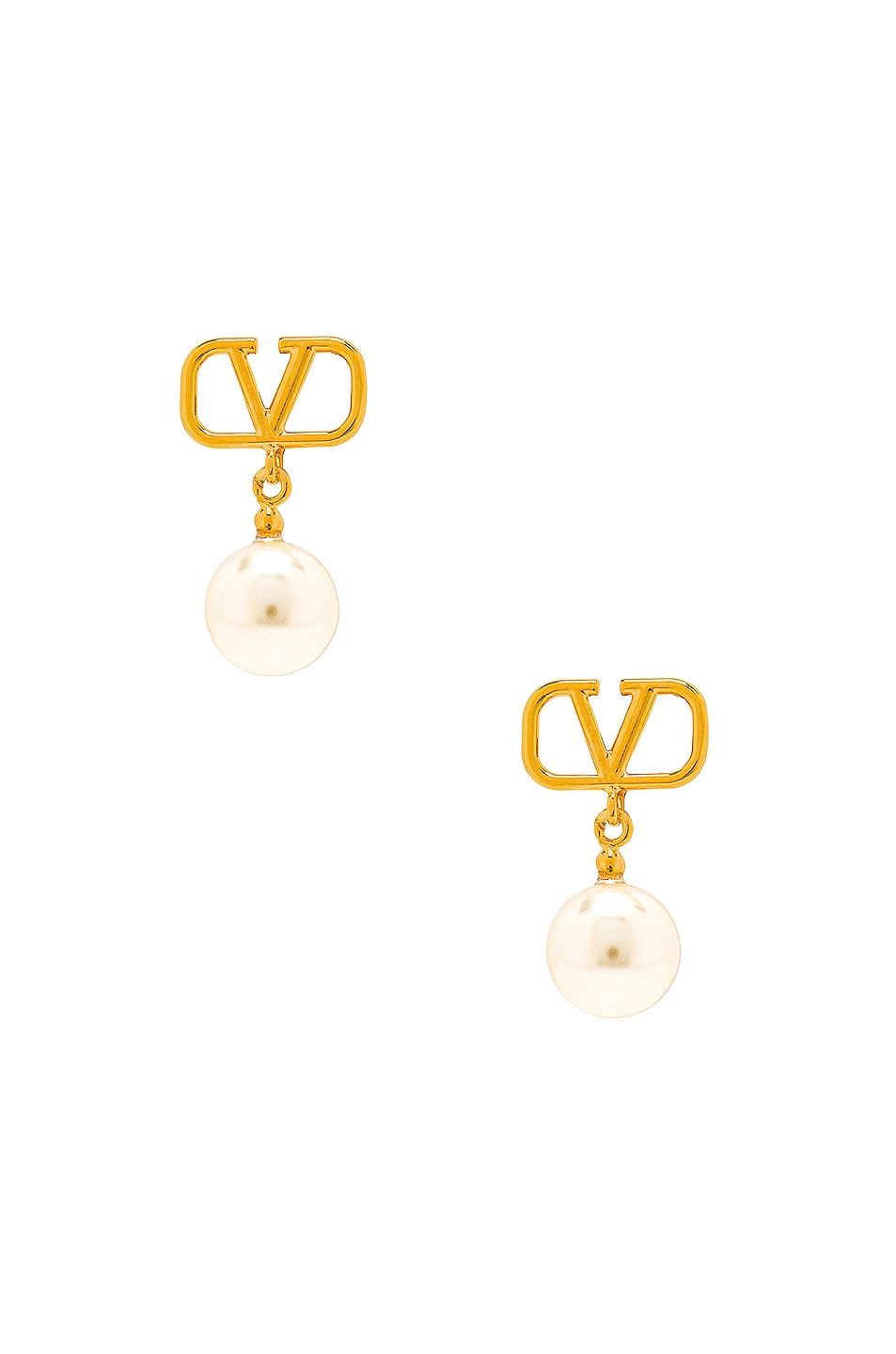 Image 1 of Valentino Garavani V Logo Signature Pearl Earrings in Oro & Cream