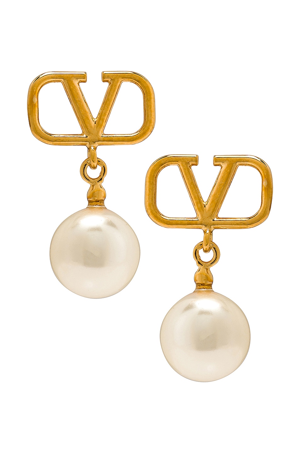 Image 1 of Valentino Garavani VLogo Pearl Drop Earrings in Oro & Cream