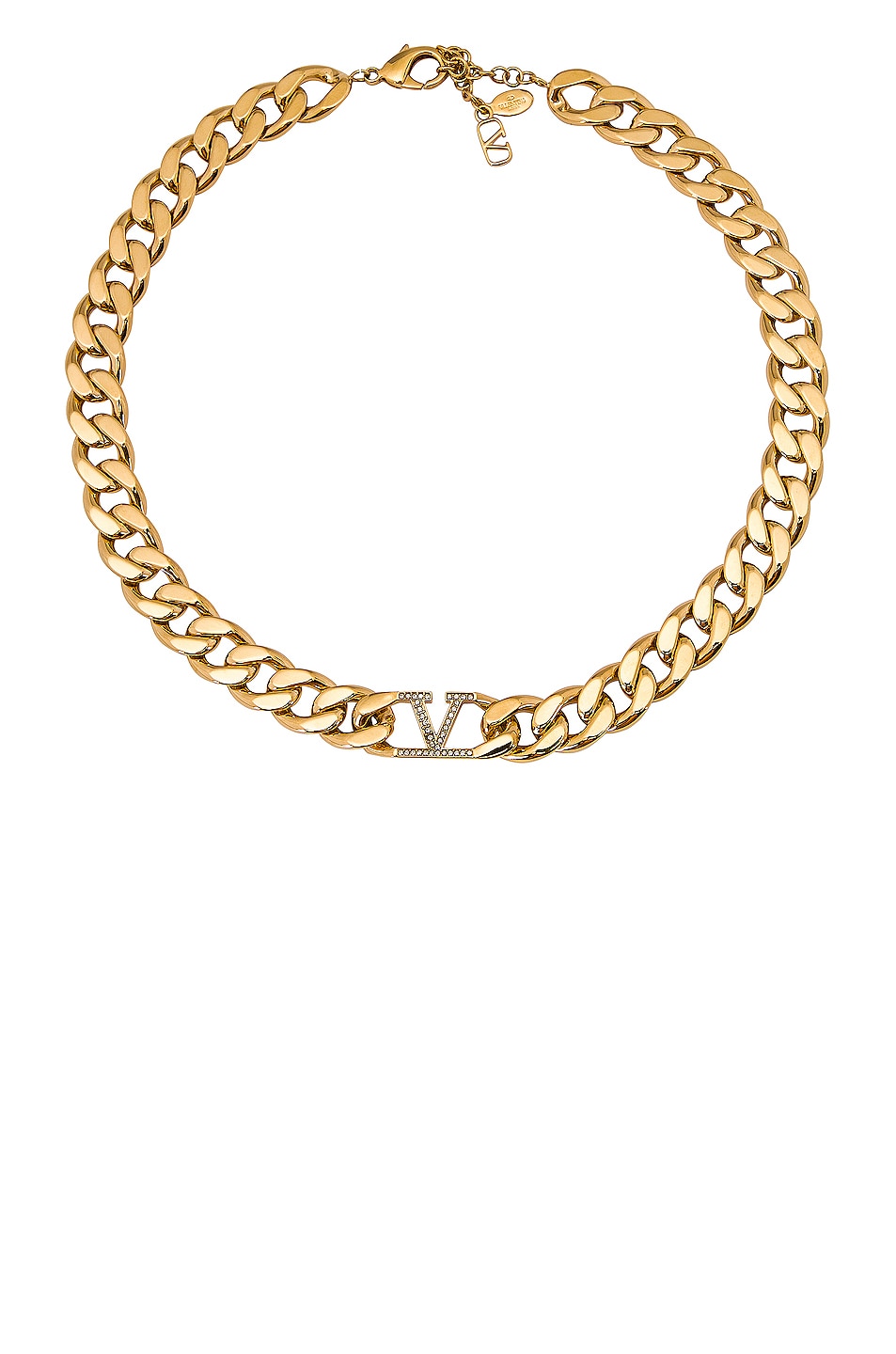 Image 1 of Valentino Garavani Vlogo Chain Necklace in Oro & Crystal Silver Shade
