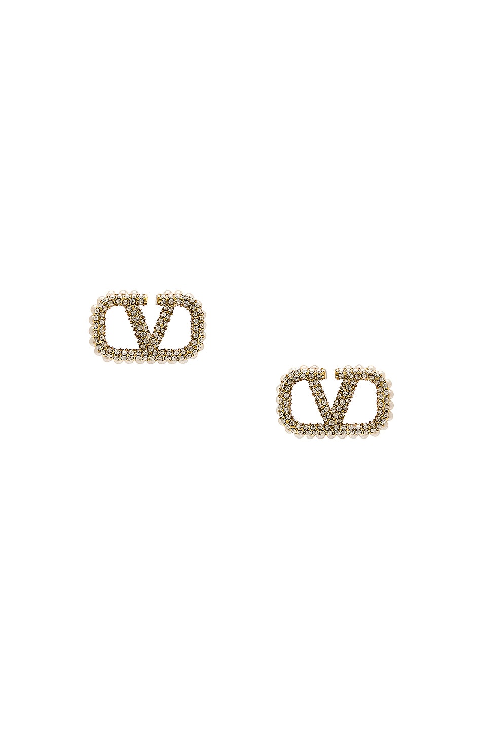 Image 1 of Valentino Garavani VLogo Earrings in Oro & Cream Crystal