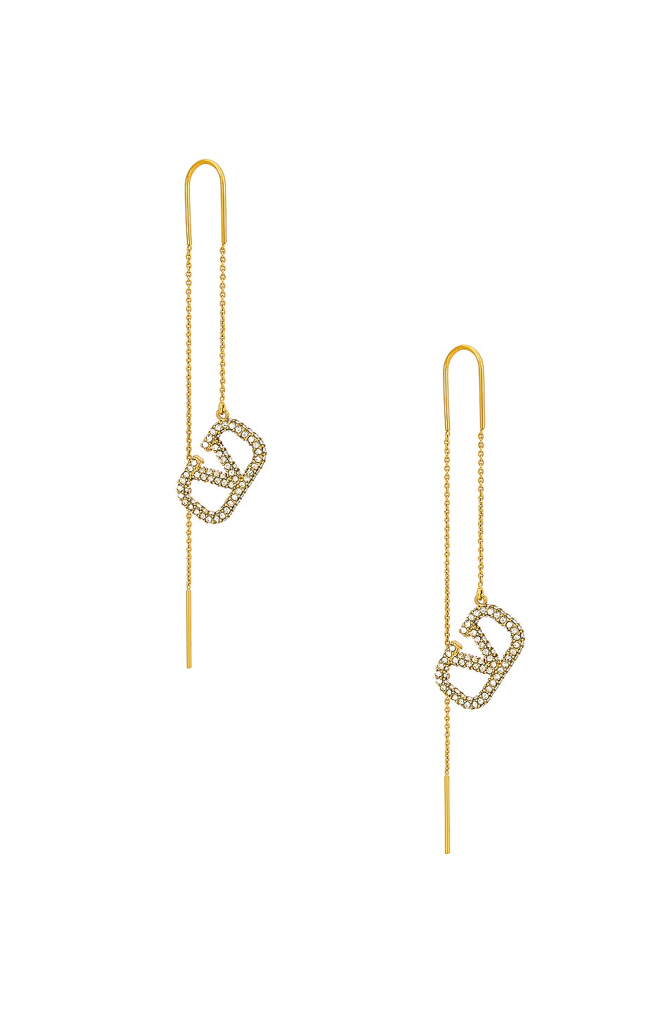 Image 1 of Valentino Garavani V Logo Signature Drop Earrings in Oro & Crystal Silver Shade