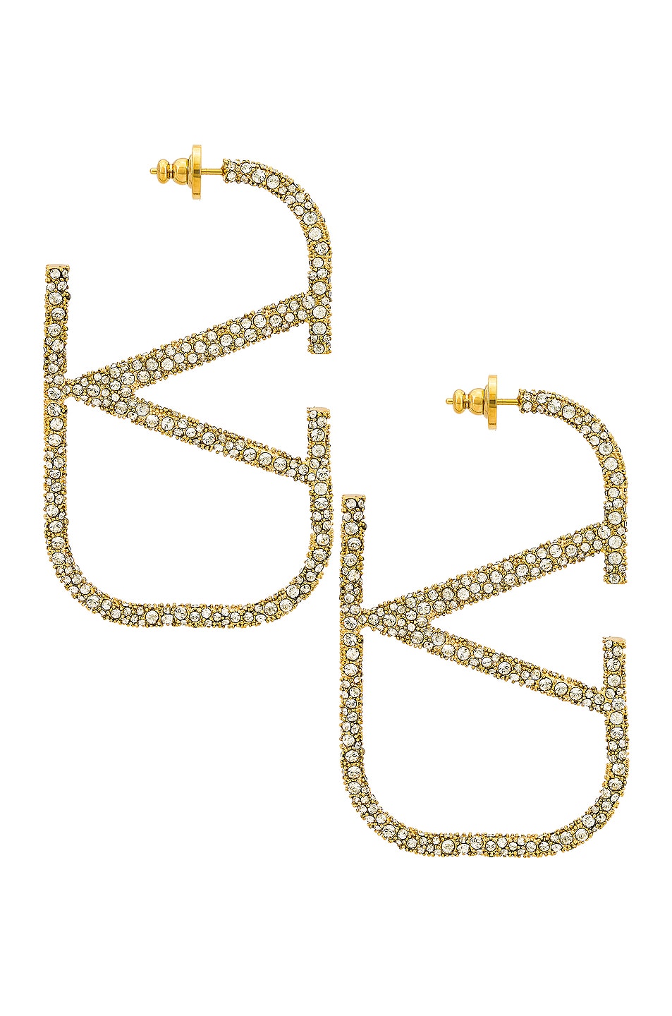Image 1 of Valentino Garavani Vlogo Signature Earrings in Oro & Crystal Silver Shade