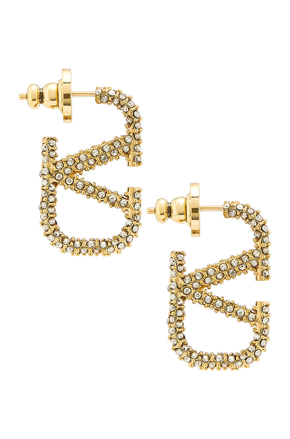 Image 1 of Valentino Garavani Vlogo Signature Earrings in Oro & Crystal Silver Shade