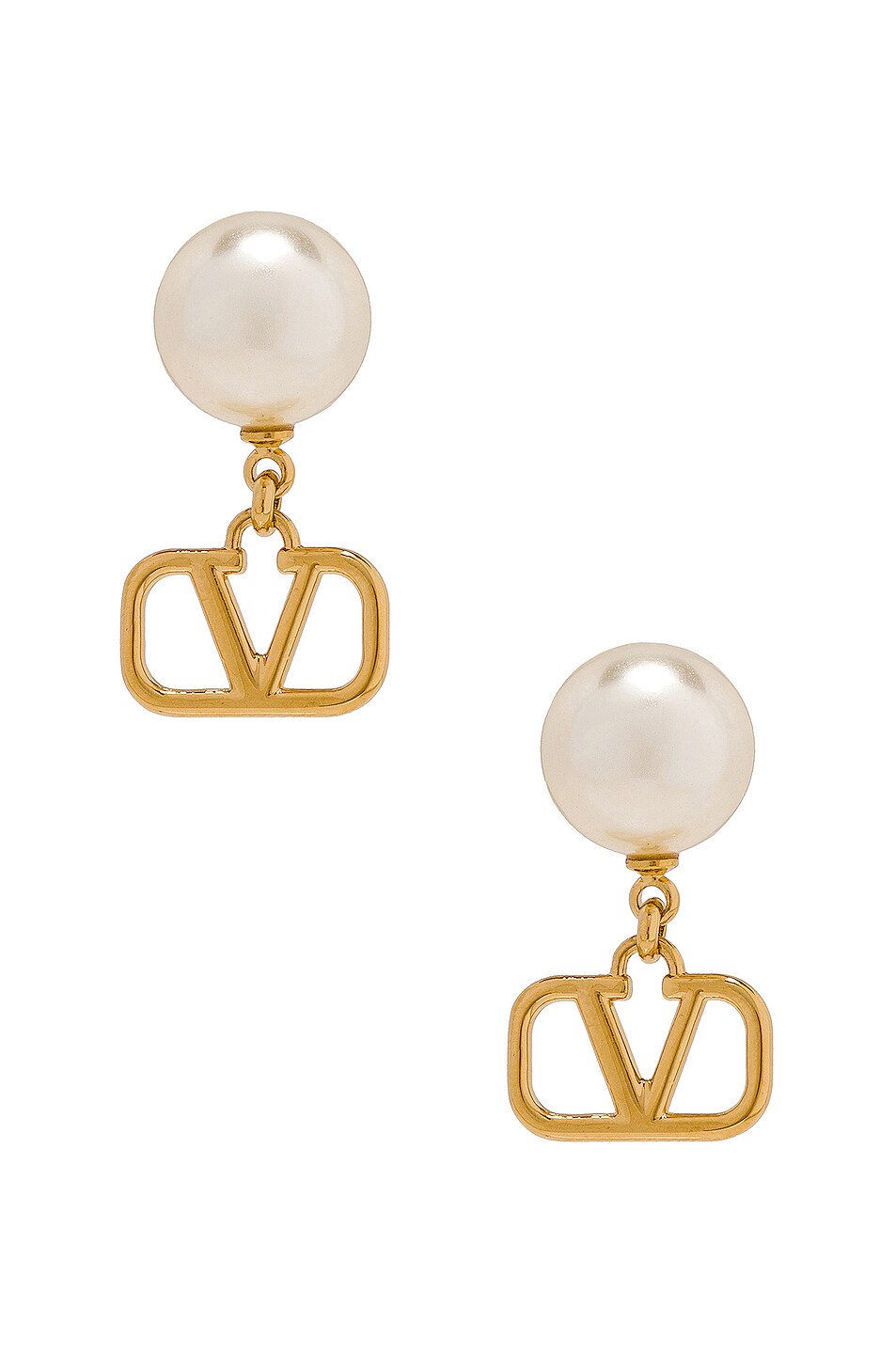 Image 1 of Valentino Garavani Vlogo Signature Pearl Earrings in Oro & Cream