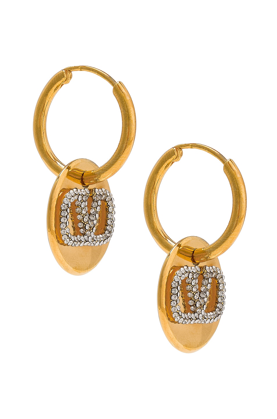 Image 1 of Valentino Garavani V Logo Signature Pendant Earrings in Oro & Crystal Silver Shade