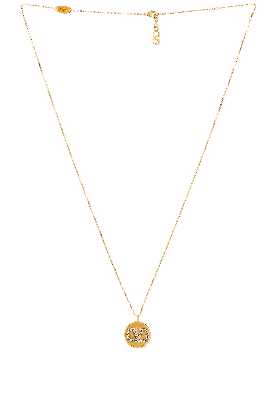 Image 1 of Valentino Garavani V Logo Signature Necklace in Oro & Crystal Silver Shade