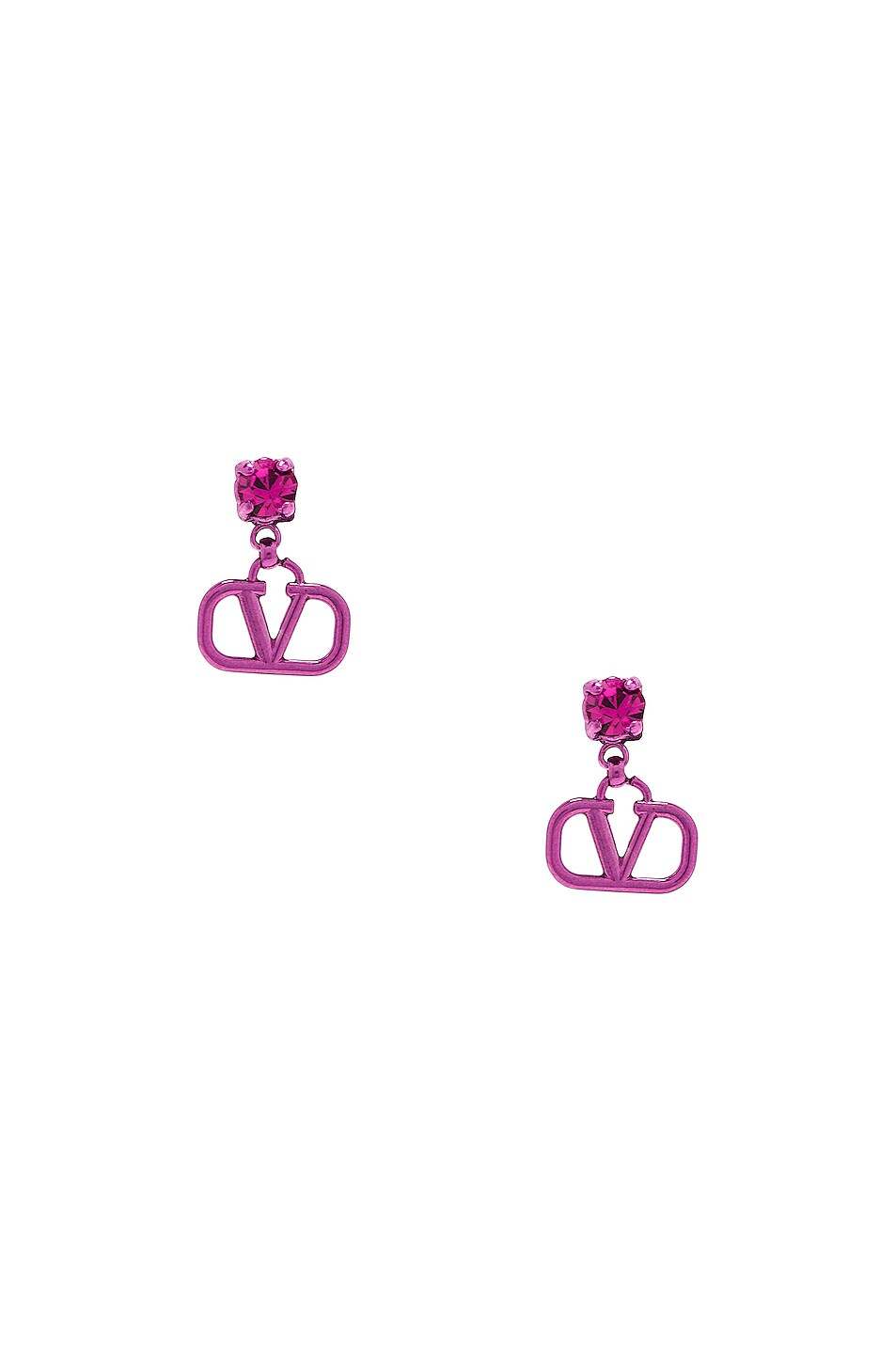 Image 1 of Valentino Garavani V Logo Pendant Earrings in Pink & Fuxia