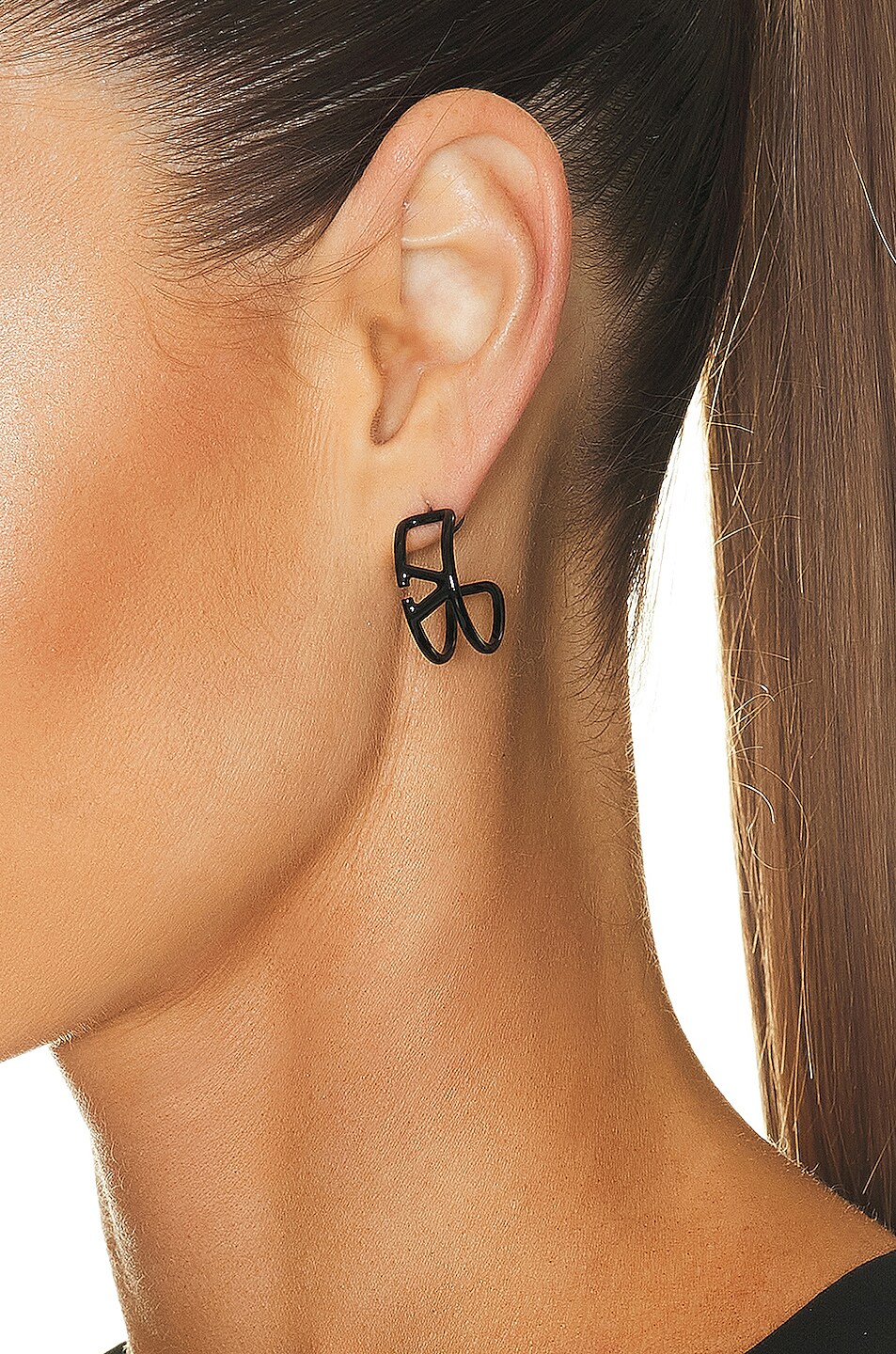 Valentino Garavani V Logo Hoop Earrings in Nero FWRD