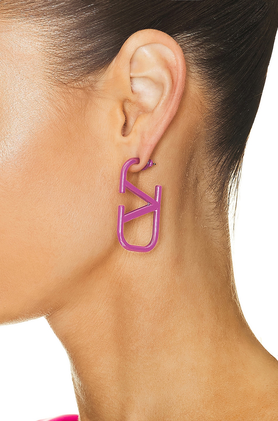 Valentino Garavani V Logo Hoop Earrings in Pink FWRD