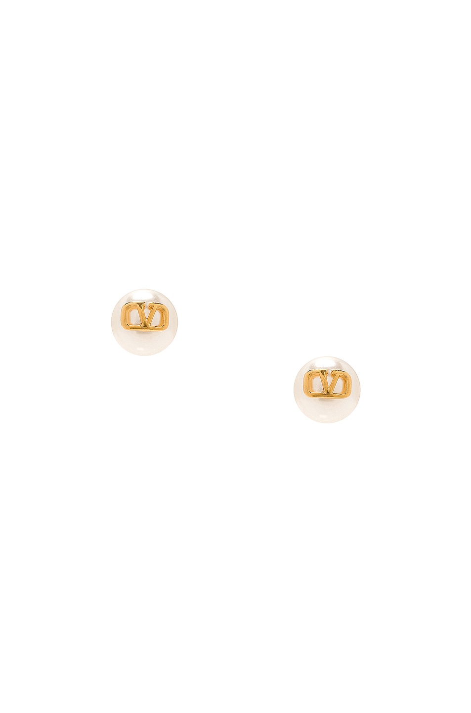 Image 1 of Valentino Garavani V Logo Pearl Stud Earrings in Oro 18 & Cream