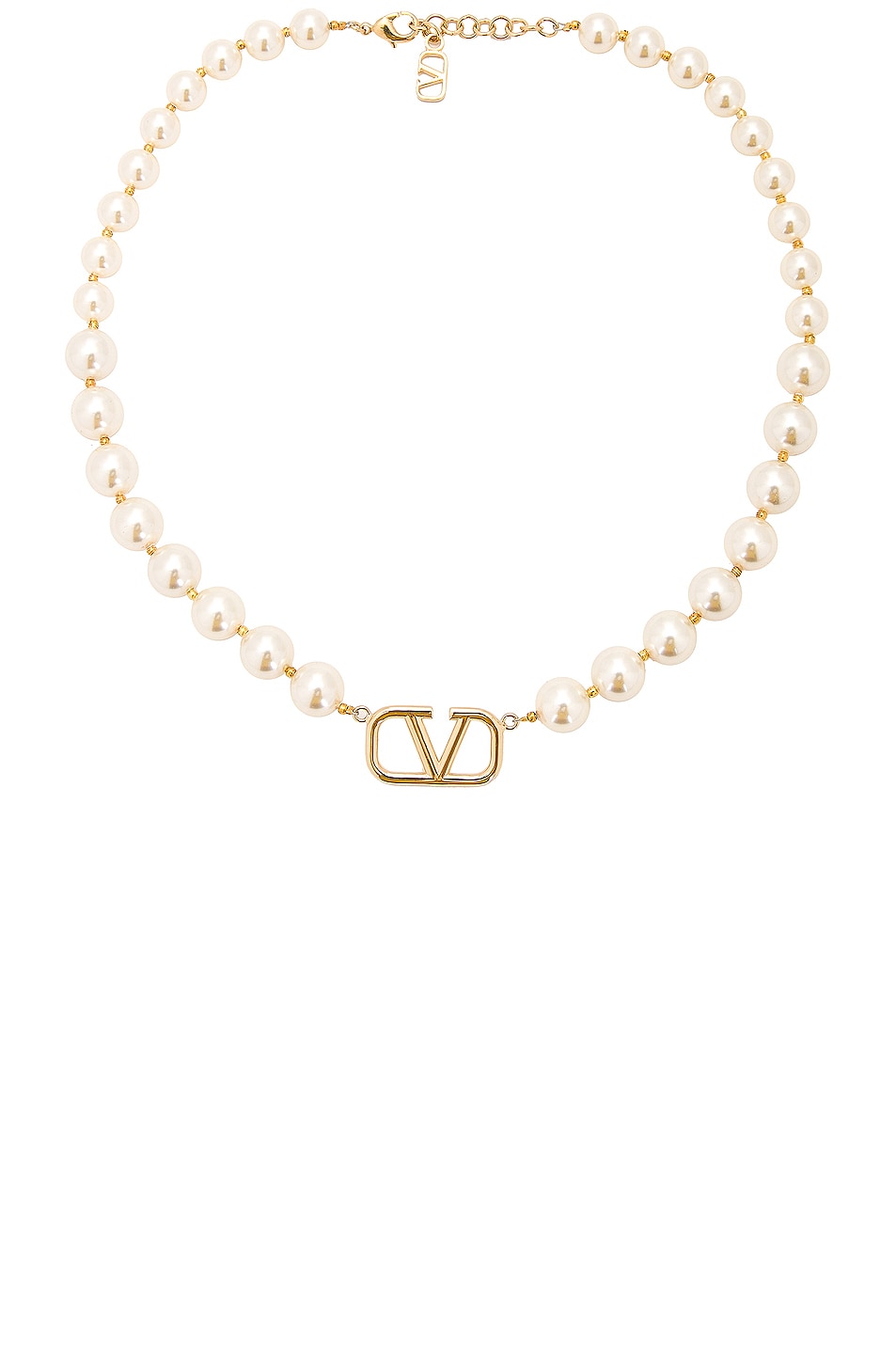 Image 1 of Valentino Garavani V Logo Pearl Necklace in Oro 18 & Cream