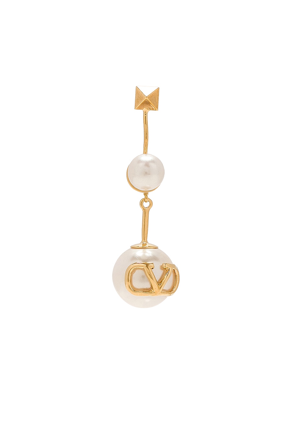 Image 1 of Valentino Garavani V Logo Pearl Drop Mono Earring in Oro 18 & Cream