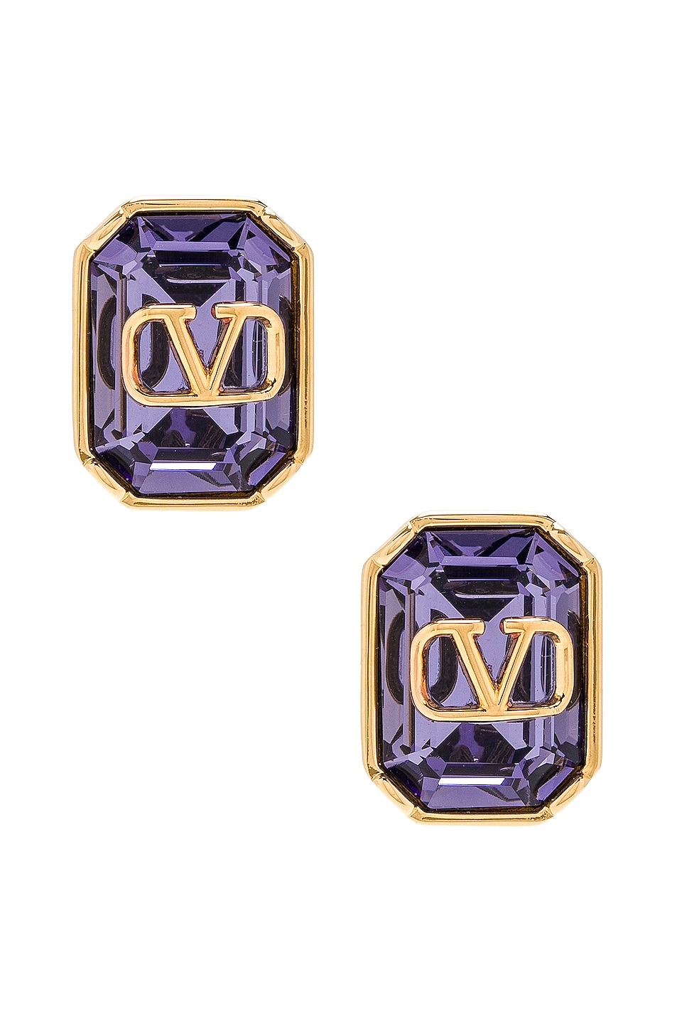Image 1 of Valentino Garavani V Logo Stone Earrings in Oro 18 & Tanzanite