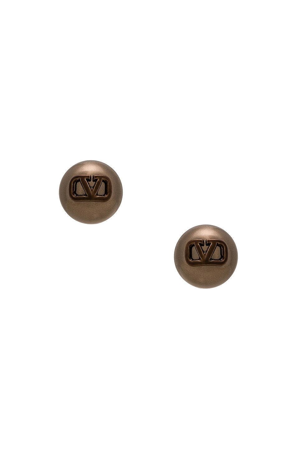 Image 1 of Valentino Garavani V Logo Signature Pearl Earrings in Deep Chocolate