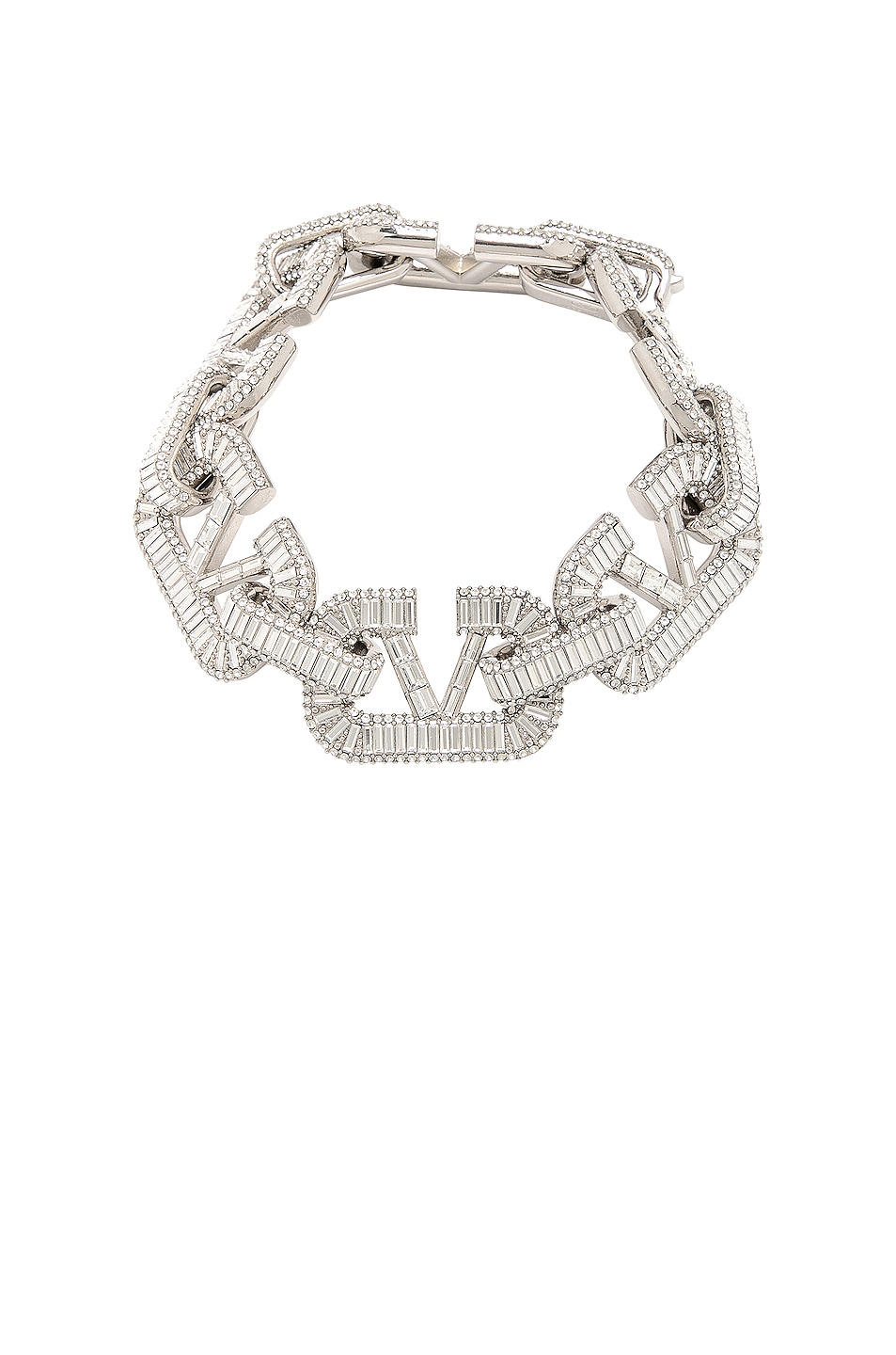 Image 1 of Valentino Garavani V Logo Signature Bracelet in Palladium & Crystal