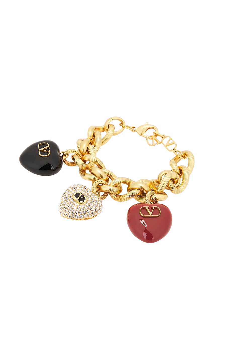 Image 1 of Valentino Garavani Cuore Bracelet in Antique Brass, Rosso, Nero, & Crystal
