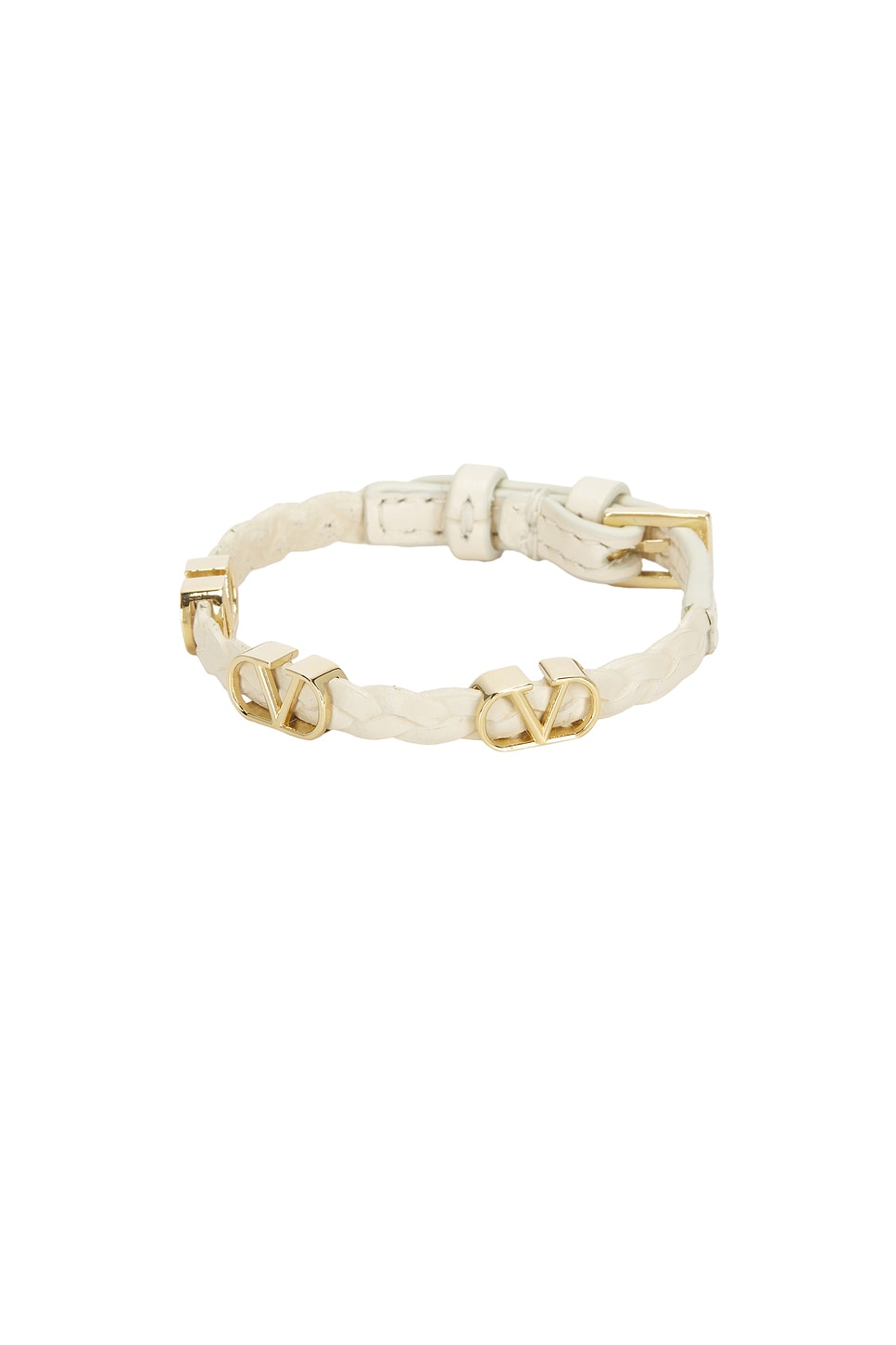 Image 1 of Valentino Garavani V Logo Signature Leather Bracelet in Light Ivory
