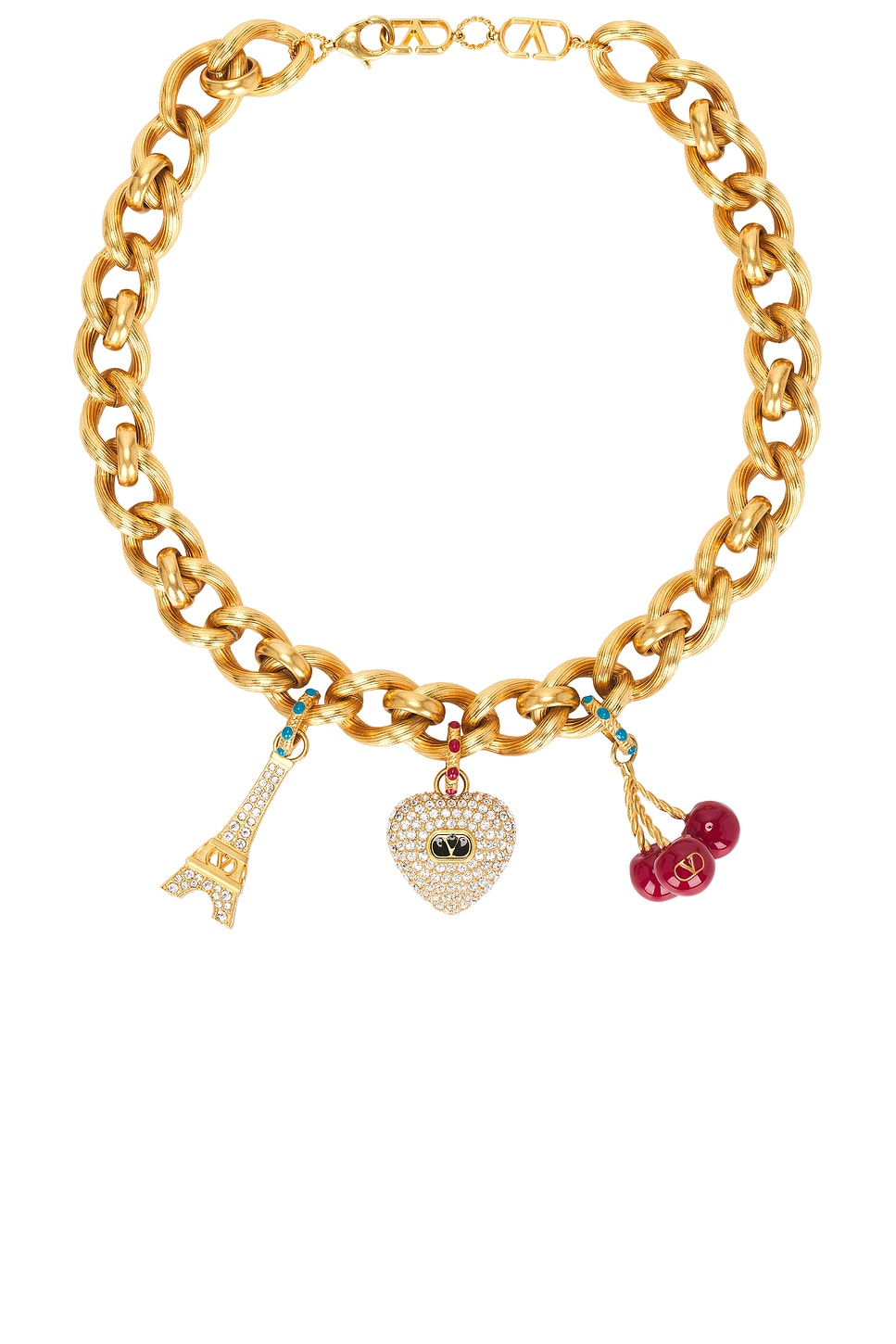 Image 1 of Valentino Garavani Chez Valentino Necklace in Antique Brass, Multicolor, & Crystal