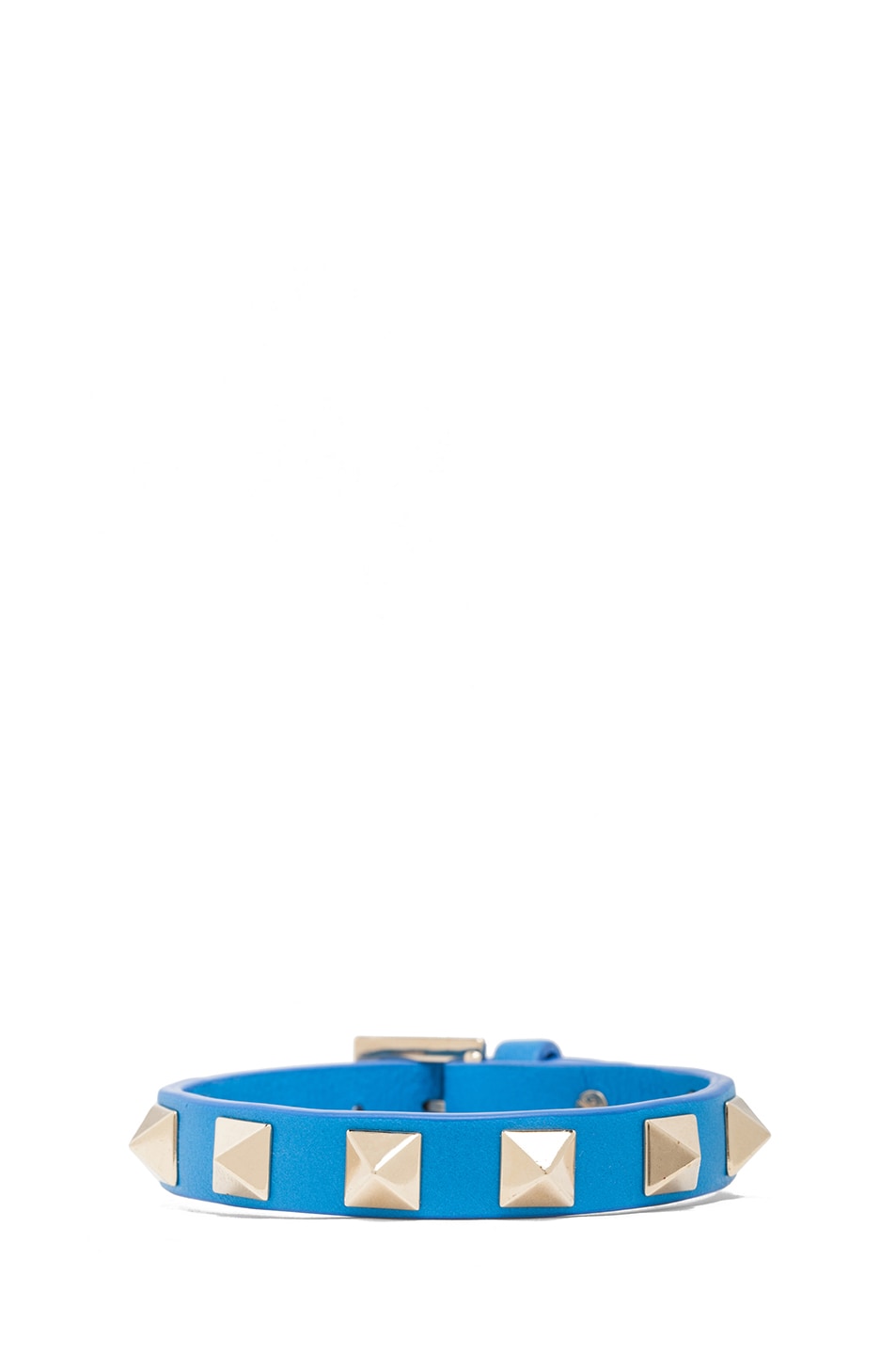 Image 1 of Valentino Garavani Small Rockstud Calfskin Bracelet in Blue Fluo