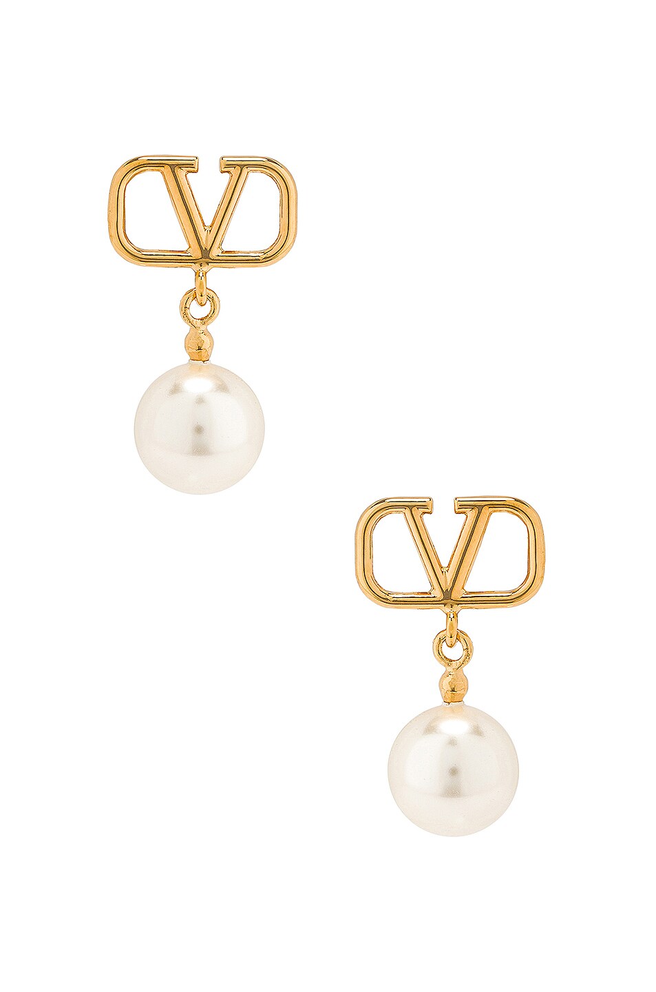 Image 1 of Valentino Garavani VLogo Drop Earrings in Oro & Cream