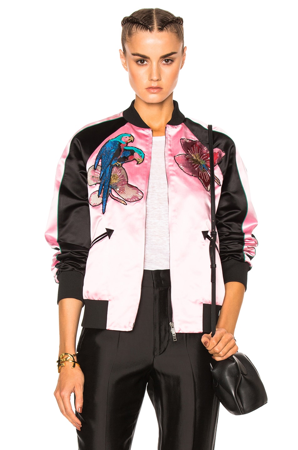 Image 1 of Valentino Garavani Embroidered Bomber Jacket in Pink & Black