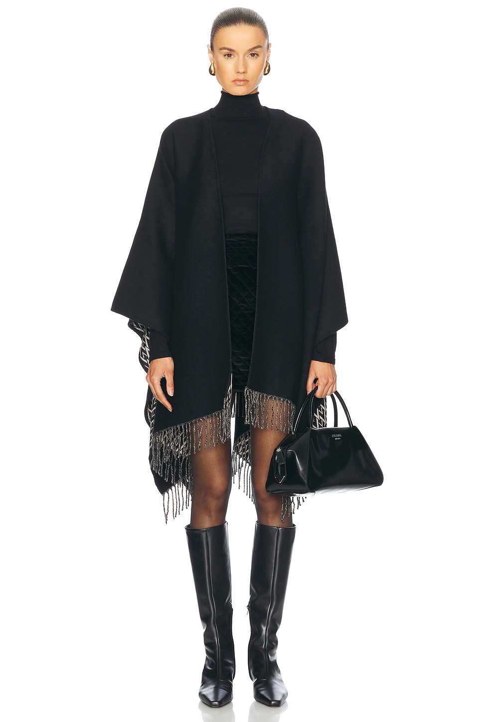 Image 1 of Valentino Garavani Toute La V Cashmere Poncho in Nero & Crema