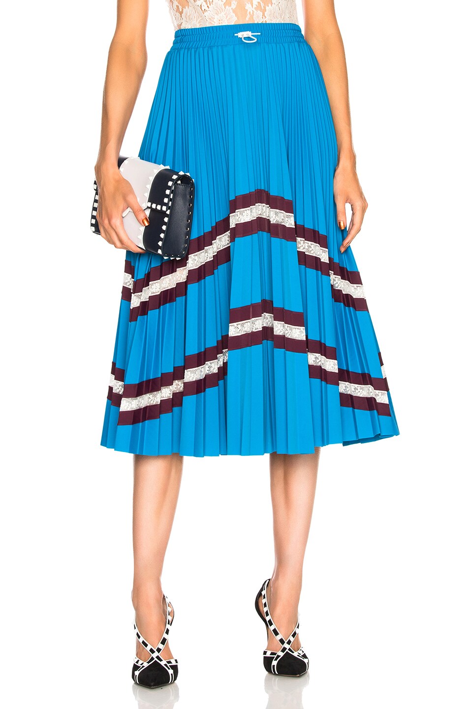 Image 1 of Valentino Garavani Pleated Jersey Skirt in Blue & Multicolor
